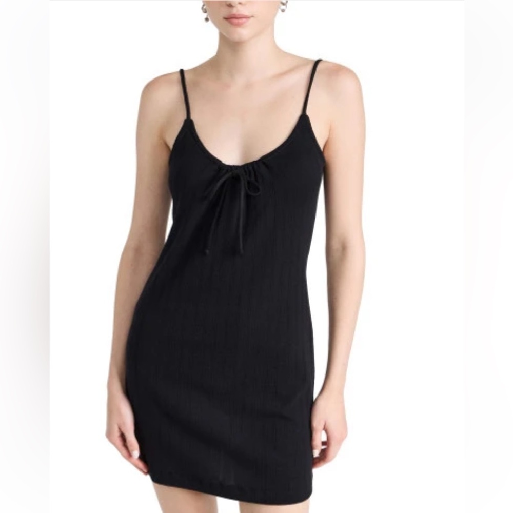 LESET Pointelle Tie-Front Dress size M black